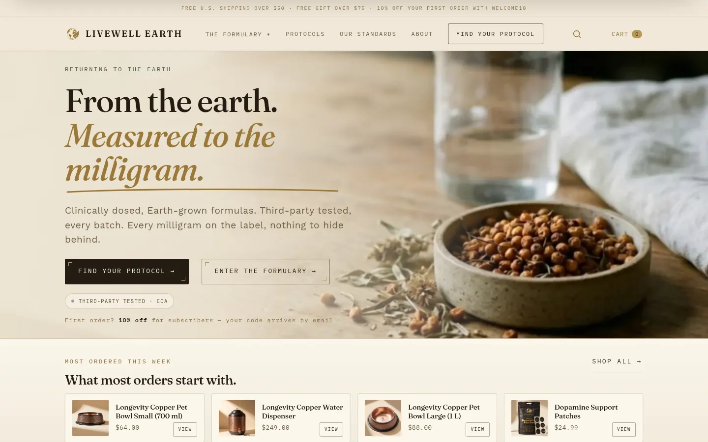 LiveWell Earth homepage: From the earth. Measured to the milligram.